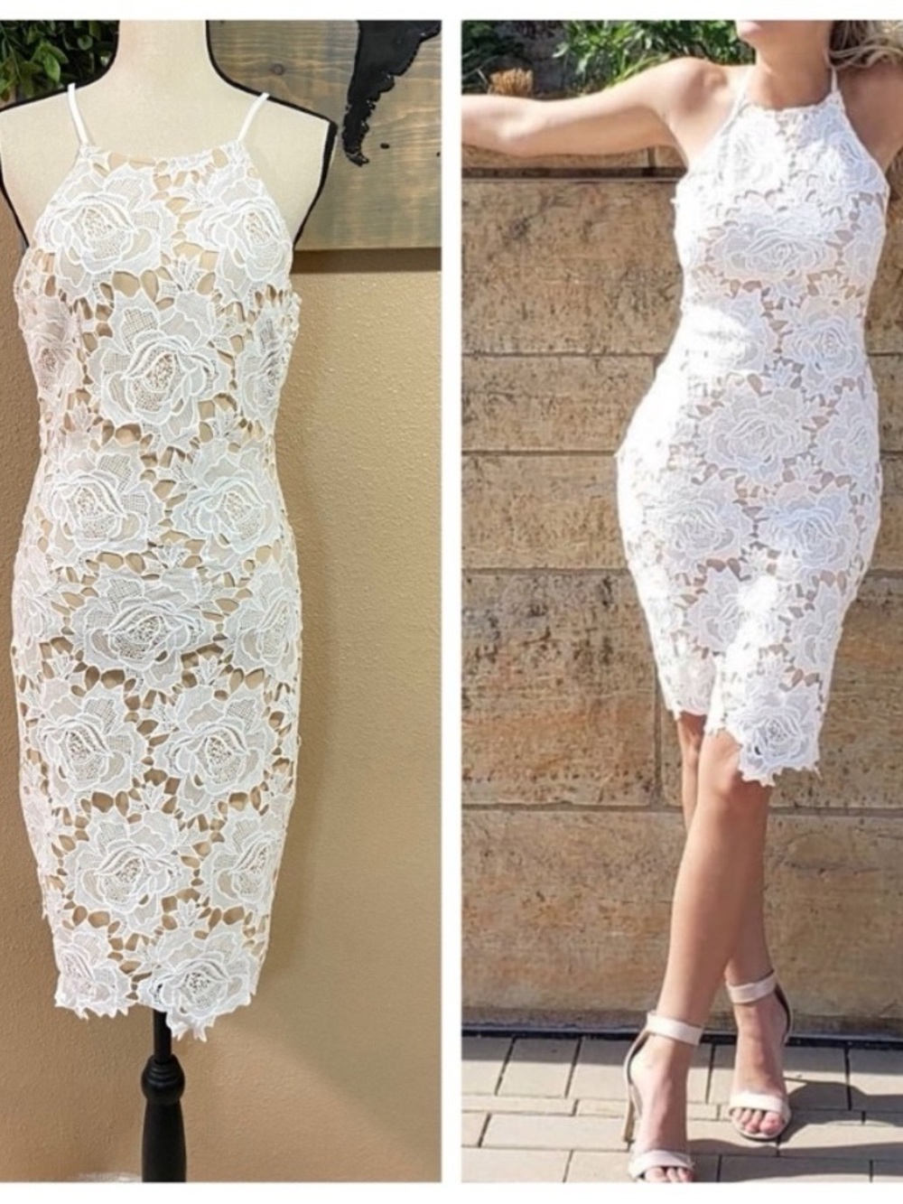 Lulu's White Floral Lace Halter Midi Dress Size S